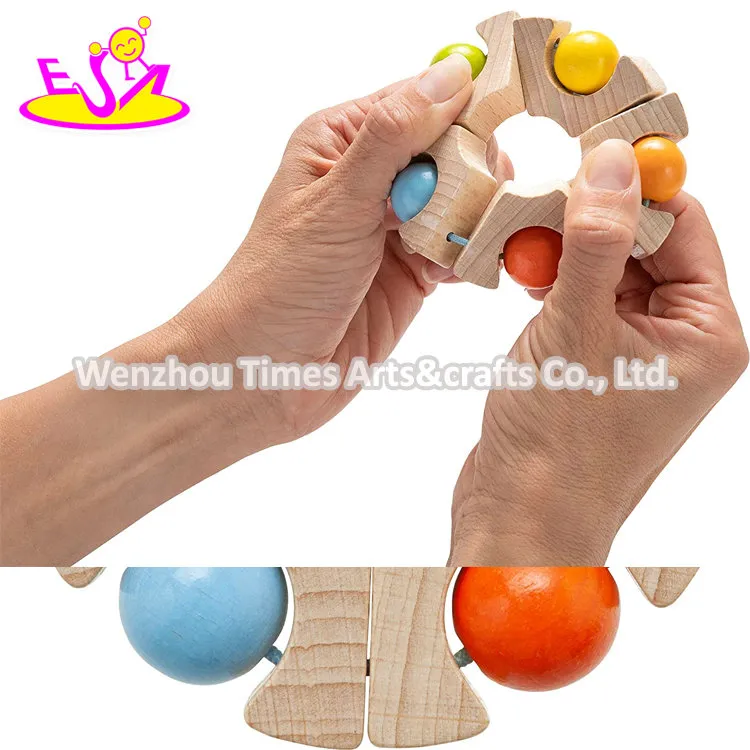 Montessori Baby Fine Motor Skill Wooden Ball Wheel Clutching Toy with Bells W07K025