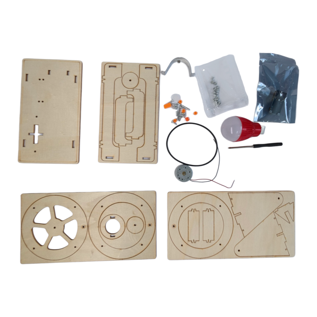 Wooden Kids DIY Hand Crank Generator Toy STEM Educational Physics Science Assembly Toy for Children