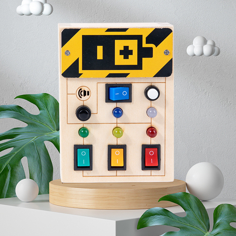Educational Learning Activity Science Toy Kids Eco-friendly Wooden Portable Travel Led Light Switch Fidget Busy Board