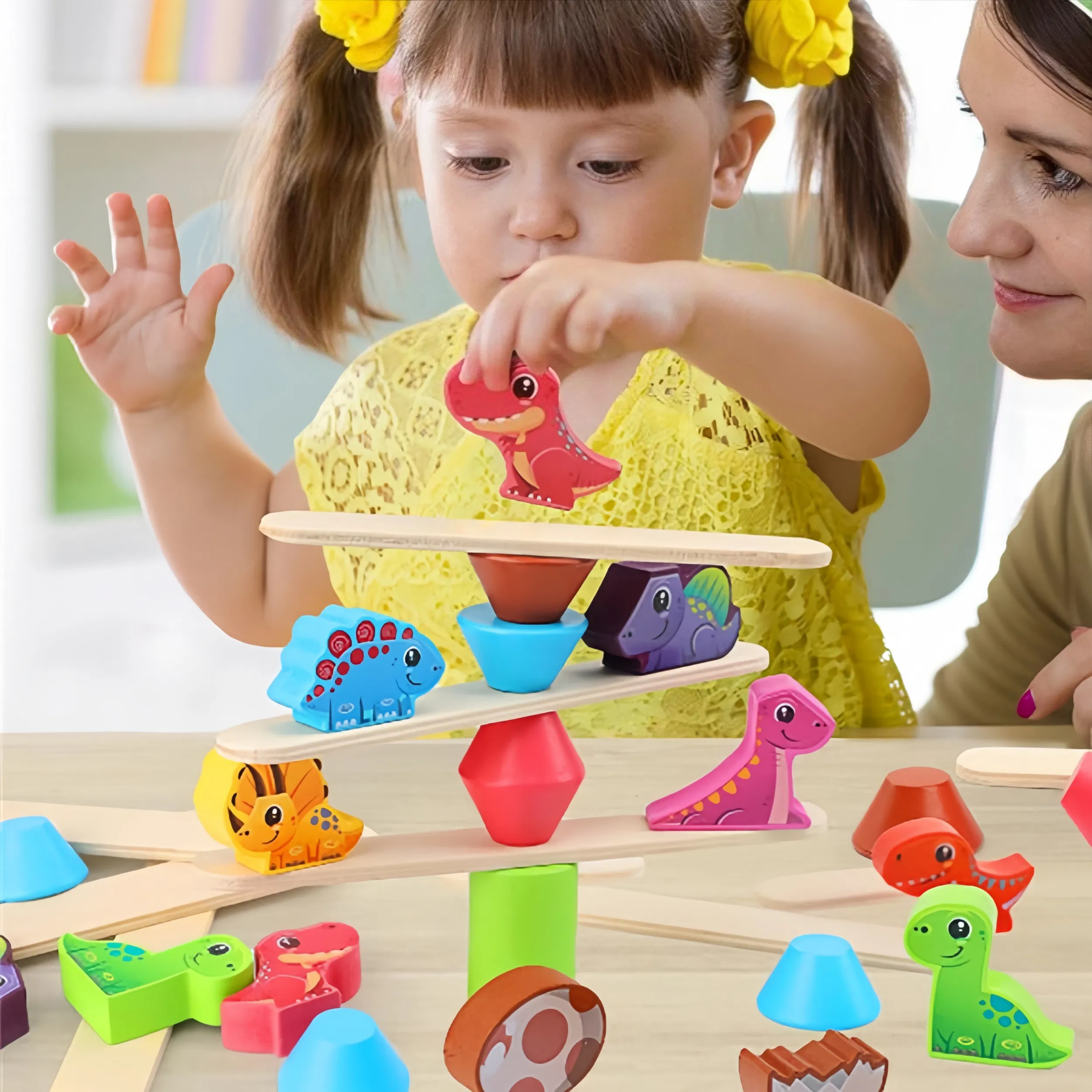 Wholesale Colorful Wooden Dinosaur Balance Stacking Game for Children's DIY Toy