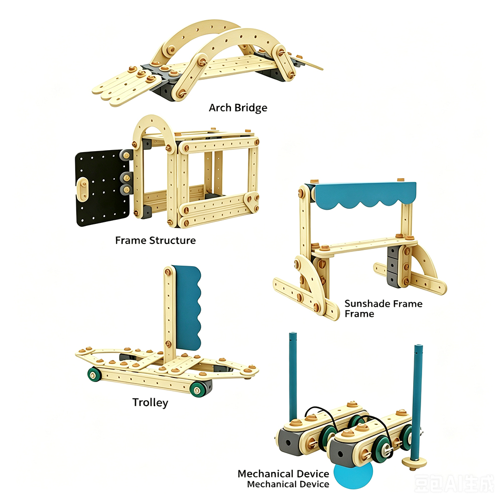 Kids Twist Build Engineering Toy Wooden Modular Set for Creative Model Making and STEM Exploration