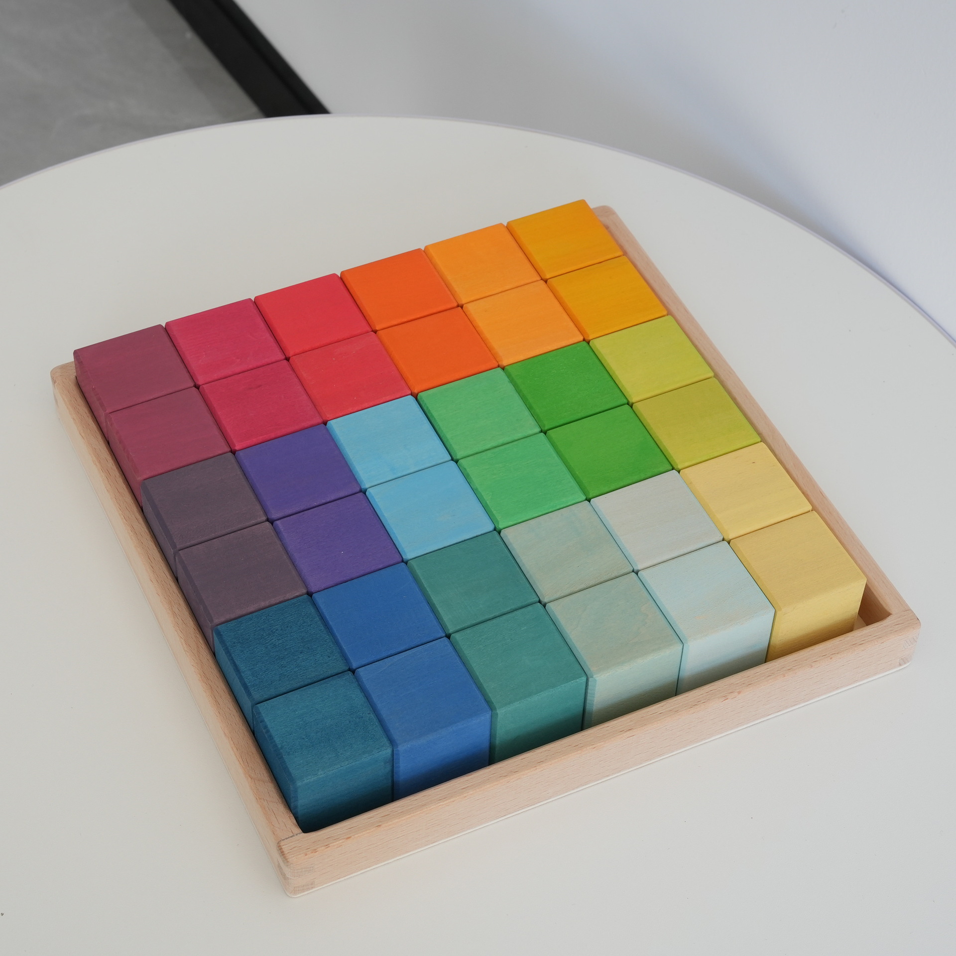 Mosaic Wood Rainbow Building Blocks Square Basswood Dip-Dyed Open-Based Construction Toys Kids' Educational Early Learning Tool
