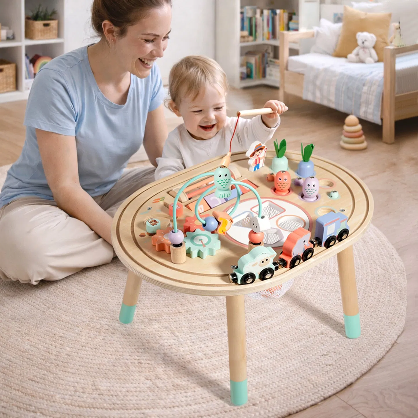 Toddler Fine Motor Skill Development Wooden Montessori Activity Table Educational Toy