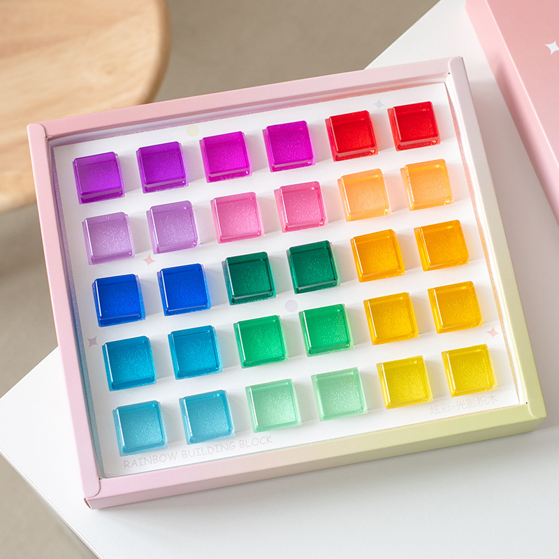 JET Montessori Toys Acrylic High-transparency Building Blocks Cube Shaped Rainbow Wooden Blocks Stacking Toys Educational Toys