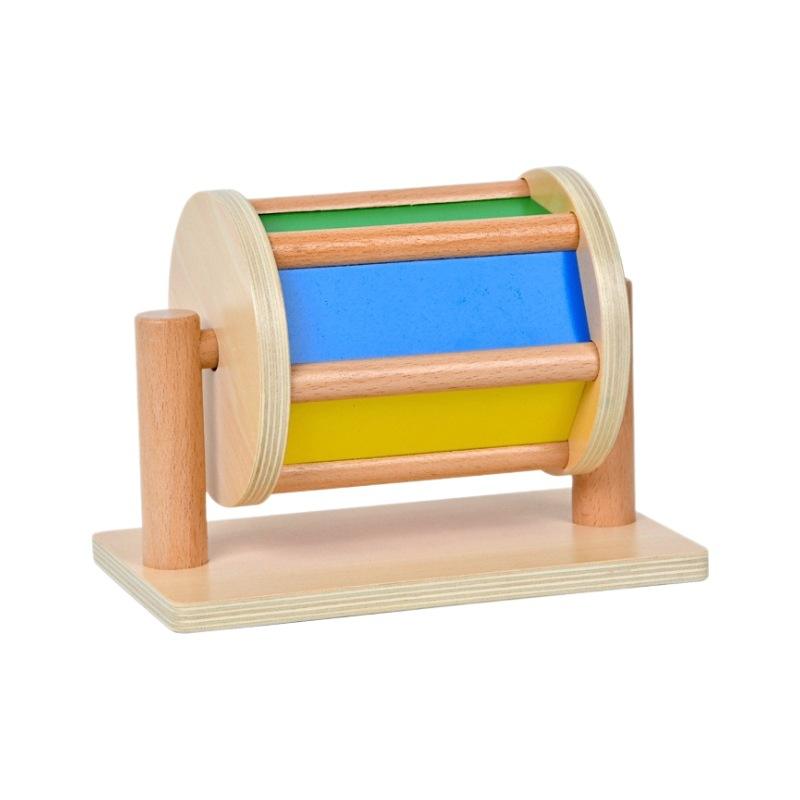 Textile Drum Wooden Visual Sensory Spinning Drum Toy