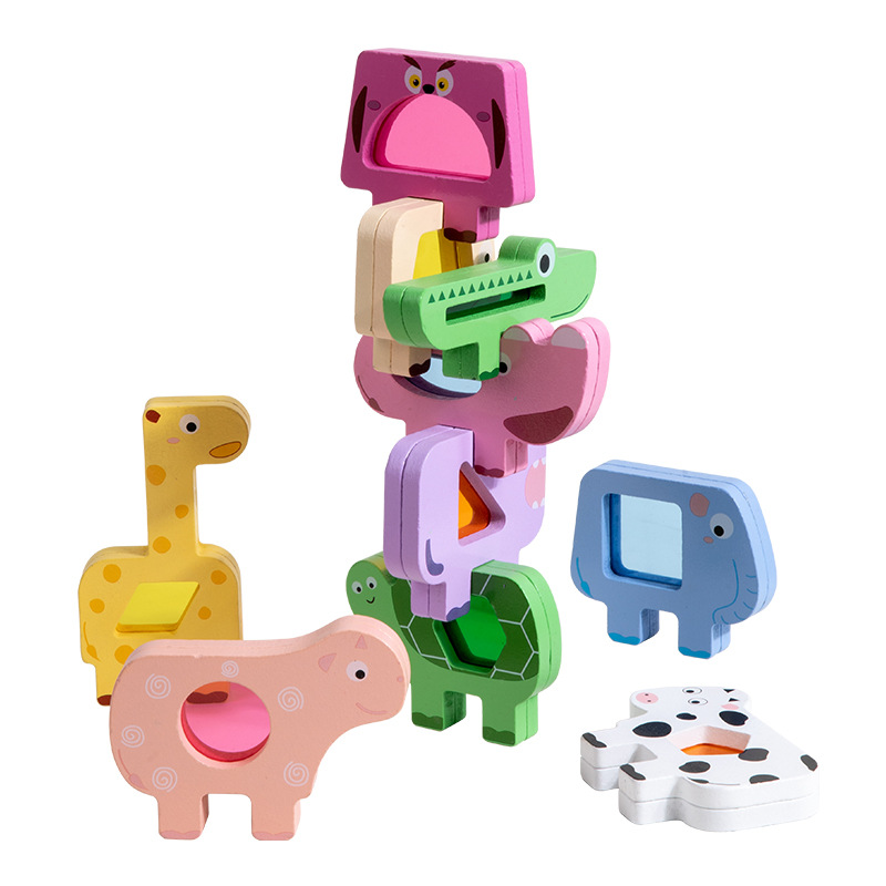 Children's Education Wooden Early Education Animal Car Pile Building Blocks Concentrated Training Transparent Building