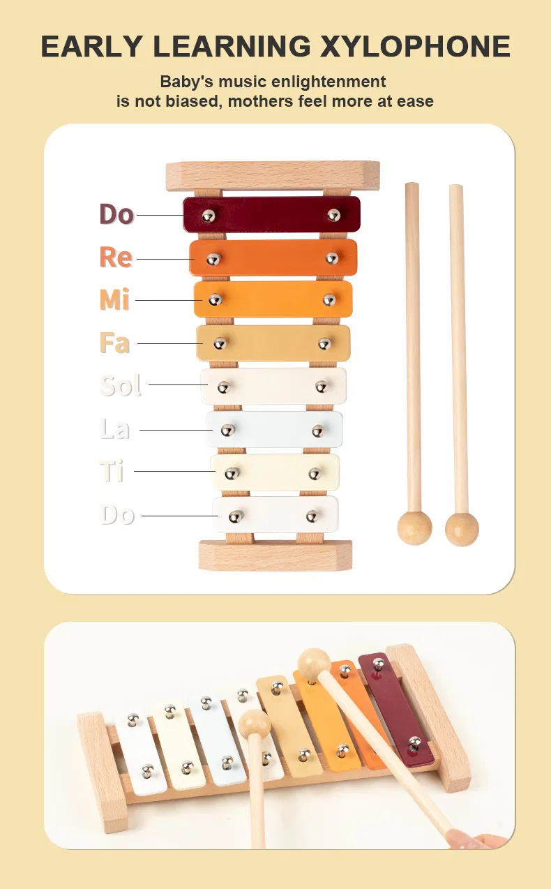 Baby Wooden Music Toy with 11-Piece Drum and Bell Educational Musical Instruments
