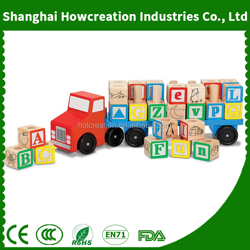 New Arrival Wooden Material Alphabet Blocks Wooden Truck Educational Toy for Kindergartner Students Learning