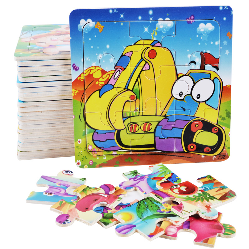 Custom Wooden 9 Pieces Cartoon Animal Baby Montessori Educational Learning Jigsaw Puzzles Board Games Toys for Kids Boys Girls