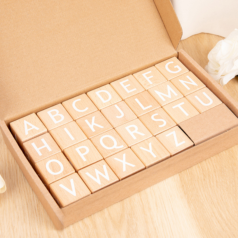 Large ABC Letter Number Building Blocks Eco-Friendly Beech Wood Infants' Cognitive Early Education Enlightenment Toy Square Icon