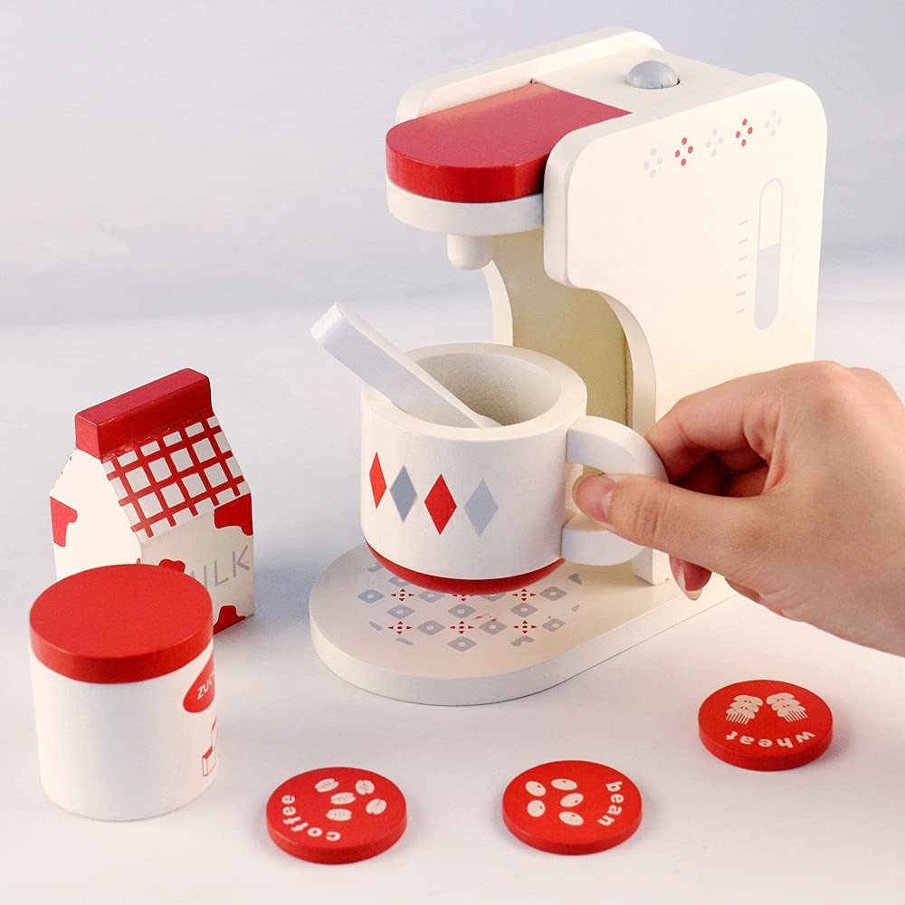 Children's Pretend Play Wooden Coffee Machine Toy Set for Kitchen Accessories &amp; Games Premium Quality Promotional Toy