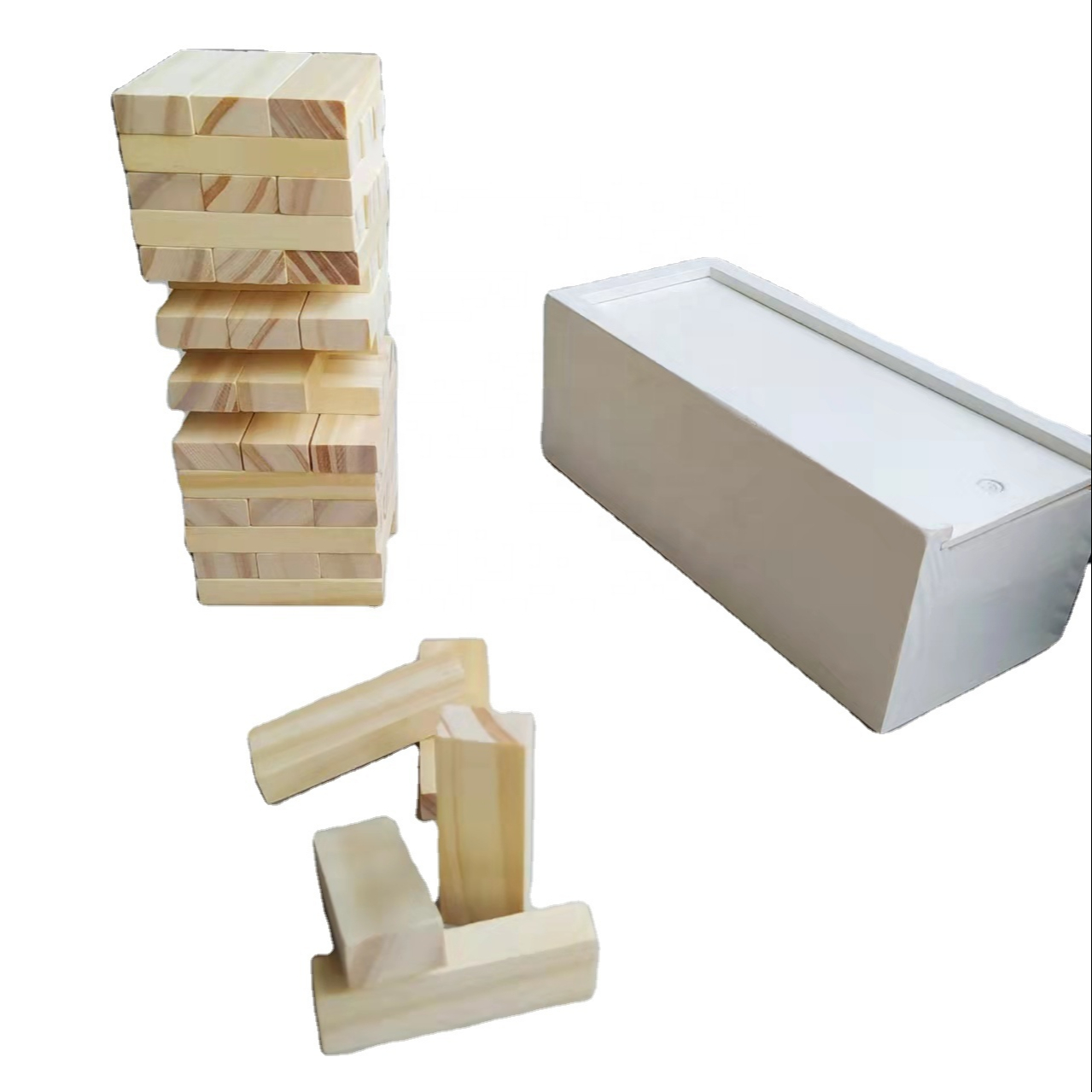 Hot Sale Wooden Children 54 Pcs Building Blocks Interactive Table Games Timber Tower Wood Block Stacking Game with Box