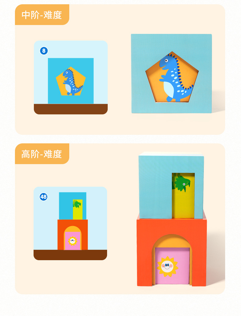 New Montessori Sensory Toy Wooden Stacking Boxes for Kids Color Recognition Educational Toy Art Style Nesting Blocks Set