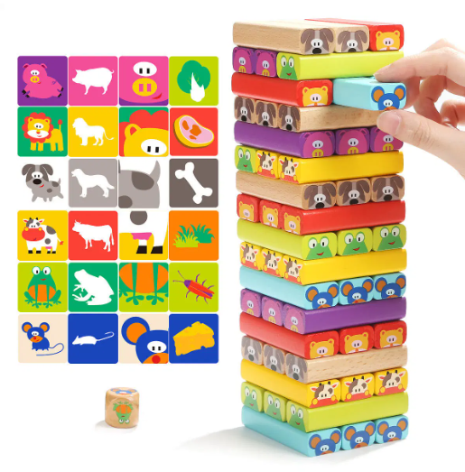 Crystal High Quality Montessori Wooden Educational Tumbling Tower Toy Animal Stacking Building Blocks for Ages 2-6
