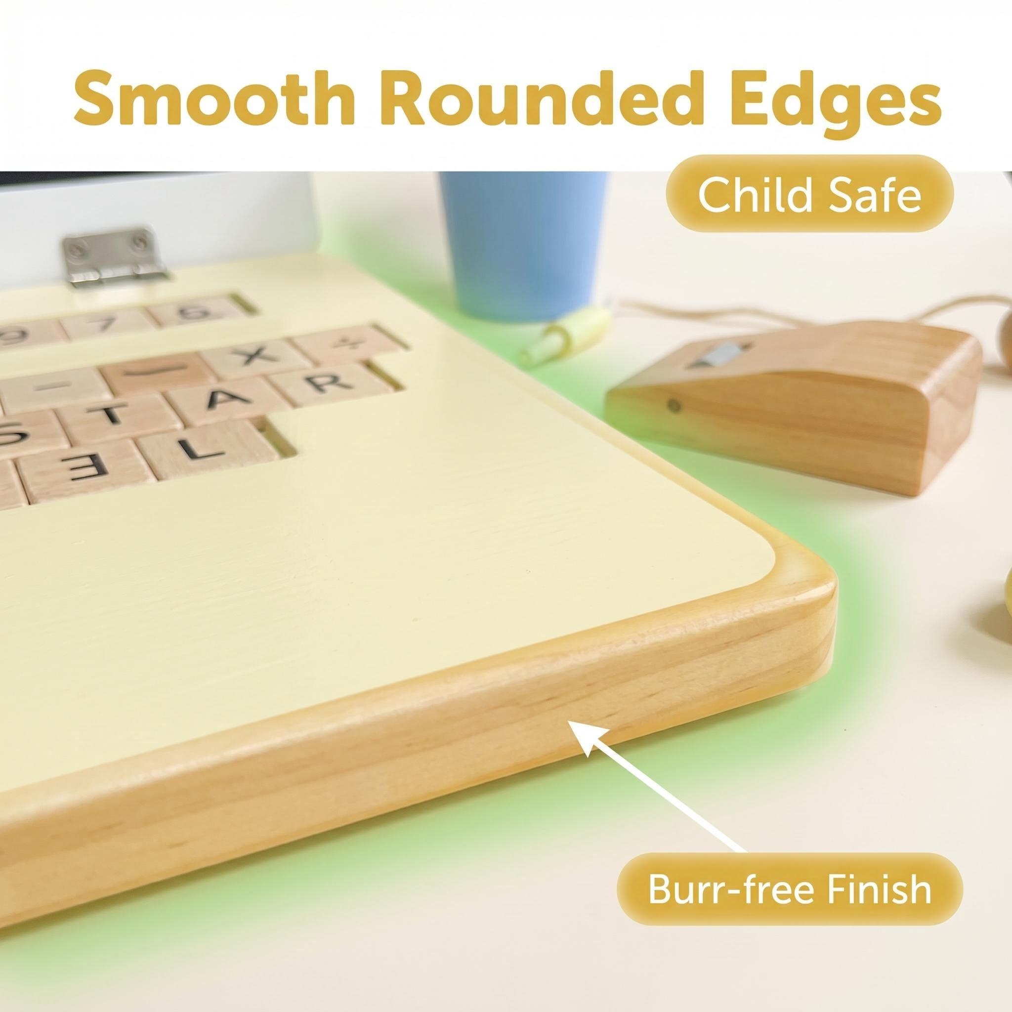Wooden Laptop Style Drawing Board Pretend Play Toy with Complete Office Accessories for Kids Early Educational Role Play
