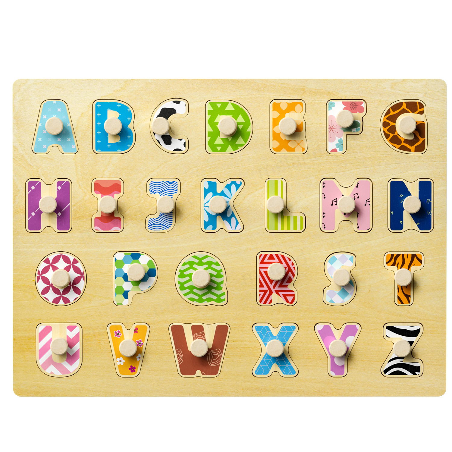 Custom Baby Wooden Alphabet Jigsaw Puzzle Toy Hand Grab Board Set Educational Cartoon Puzzle Children Gift