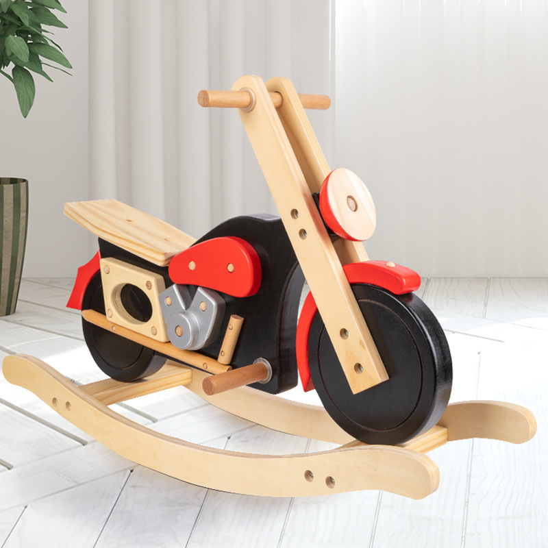 Wooden Children's Motorcycle Rocking Horse Baby Toy Balance Mount Rocking Horse Rocking Car Toy
