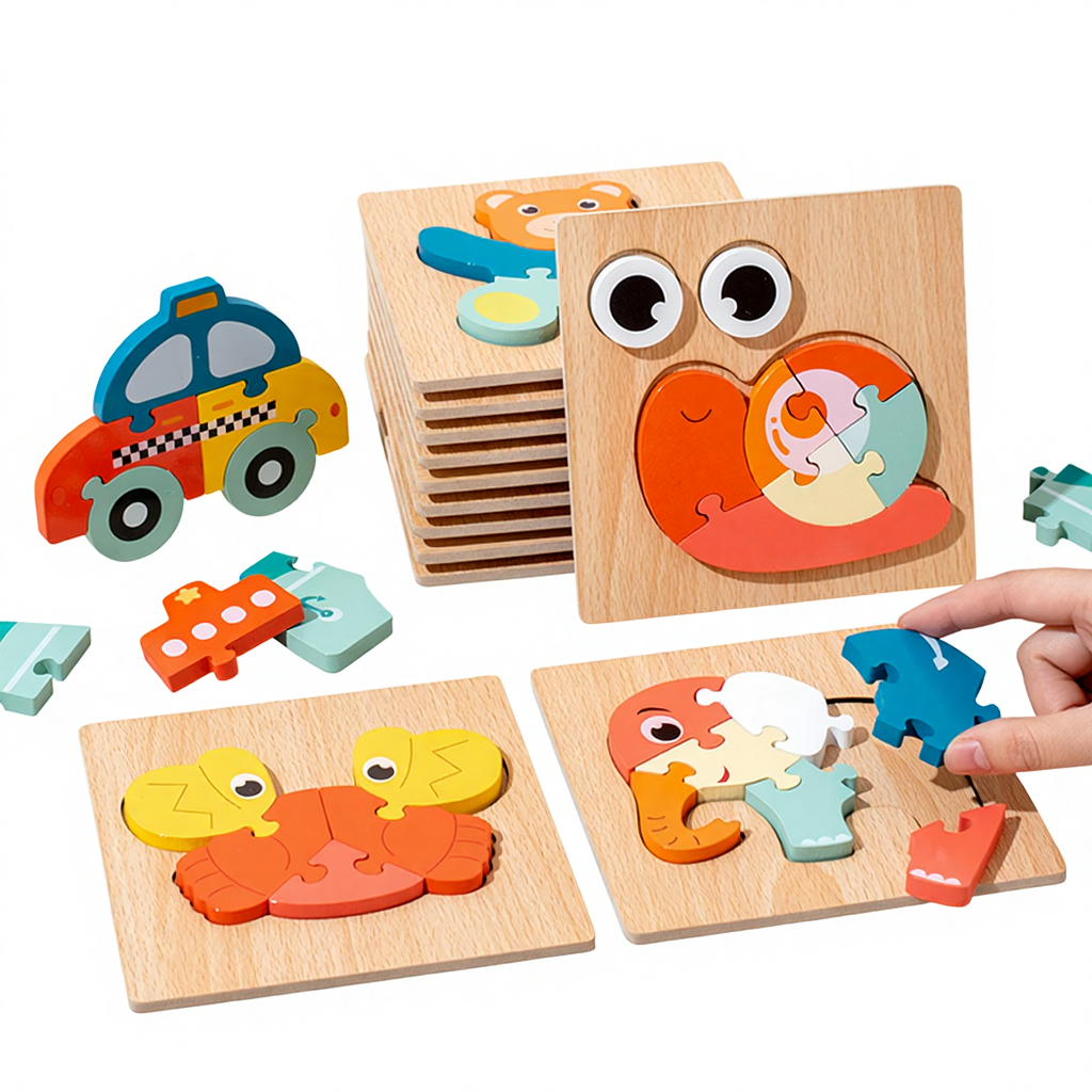Montessori Wooden Diy Cartoon Animal 3D Puzzle Cube Board Games Children Baby Early Educational Fidgets Toys for Kids Boys Girls