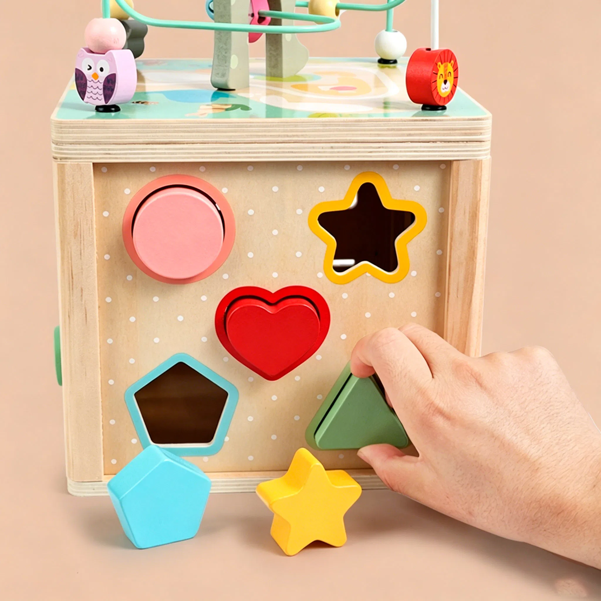 Wooden Activity Cube Bead Maze Toy for Toddlers Fine Motor Skills Development