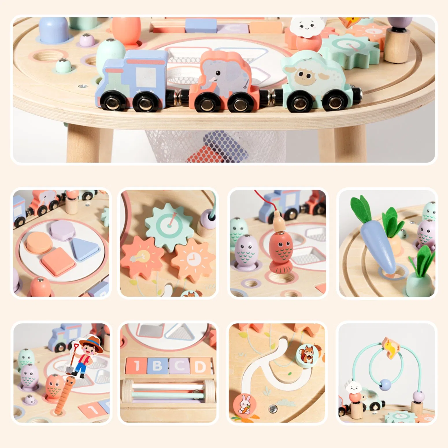 Toddler Fine Motor Skill Development Wooden Montessori Activity Table Educational Toy