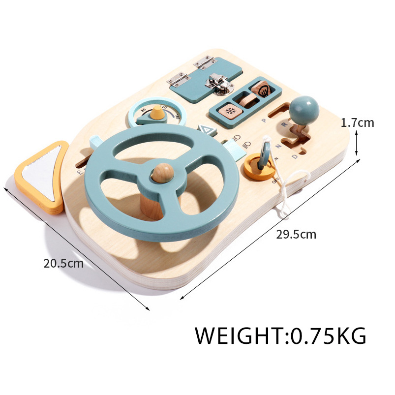 New Designed Wooden Simulate Driving Steering Wheel Busy Board Montessori Early Education Driver Pretend Play Toy Set