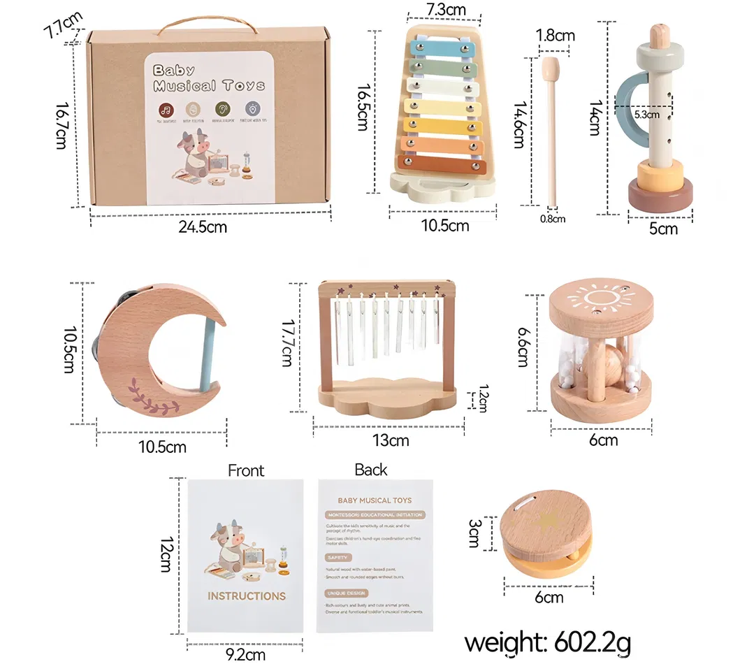 Children Kids Infant Baby Candy Parks Car Christmas Instruments OEM Manufacturer Wholesale Fancy Wooden Musical Set Toy