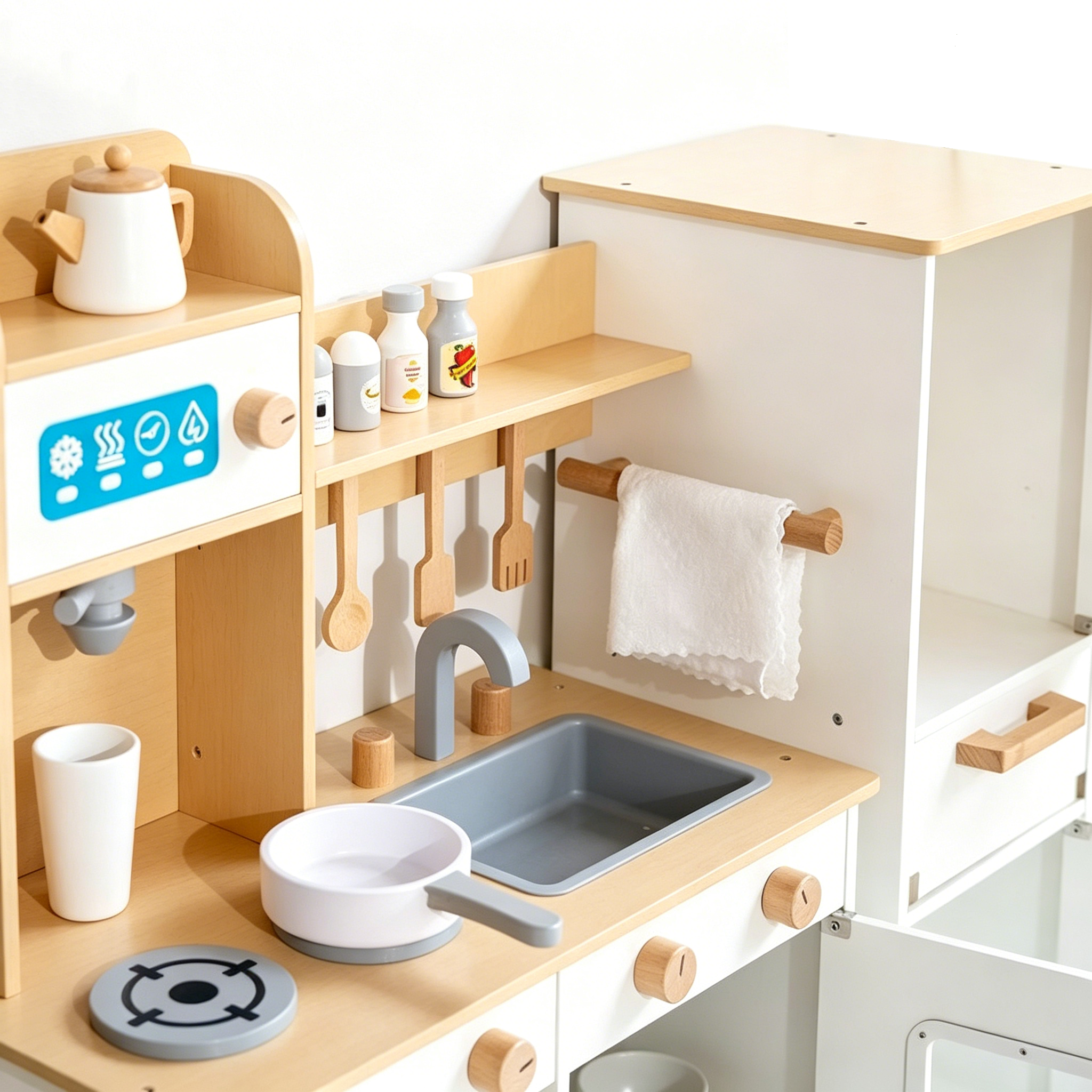 Children's Pretend Play Japanese-style Wooden Kitchen for Kids Large-size Simulation Cooking Set Food Preparation Toy