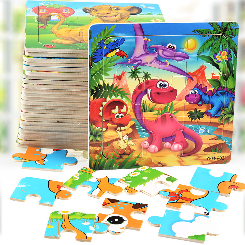 Custom Wooden 9 Pieces Cartoon Animal Baby Montessori Educational Learning Jigsaw Puzzles Board Games Toys for Kids Boys Girls