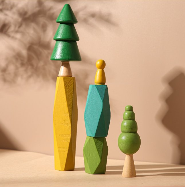 Wooden Miniature Tree Toys Balancing Stacking Stone Blocks Creative Educational Toys