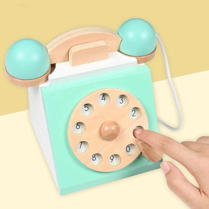 Children's Early Education Vintage Birthday Gift Set Simulation Wooden Telephone Educational Role-playing Toys for Kids