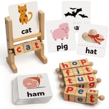 Crystal Wooden Reading Blocks Short Vowel Rods Spelling Games Flash Cards Turning Letter Puzzle Montessori Alphabet Toy