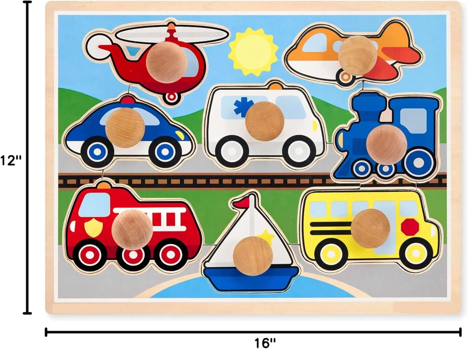 Ibay Vehicle Jumbo Knob Puzzle Wooden Peg Puzzle for Toddlers Educational Toy for Shape Recognition and Fine Motor Skills Ages 1+ Wooden Toys