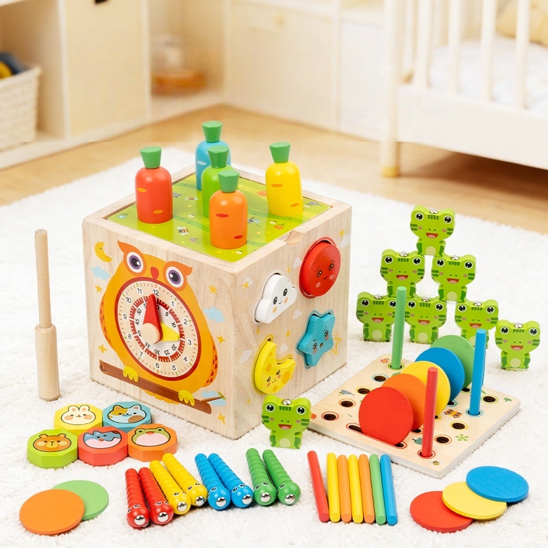10-in-1 Wooden Activity Cube Montessori Toys for Toddlers, Preschool Learning Educational Sensory Toys, First Birthday Gifts