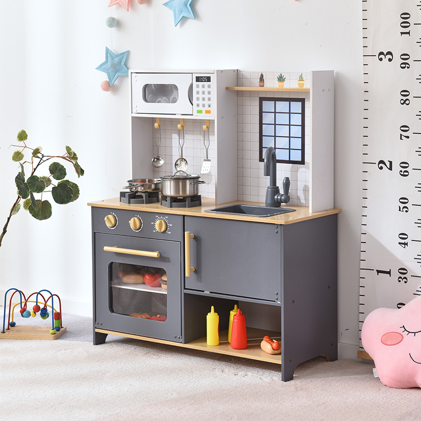 Wooden Play Kitchen Set for Kids Pretend Toy Kitchen