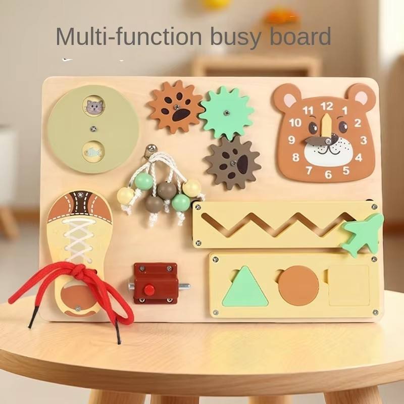Montessori Diy Wooden Accessories Busy Board Portable Travel Sensory Learning Toy for Early Education 3+ Kids Daily Play Q&amp;M