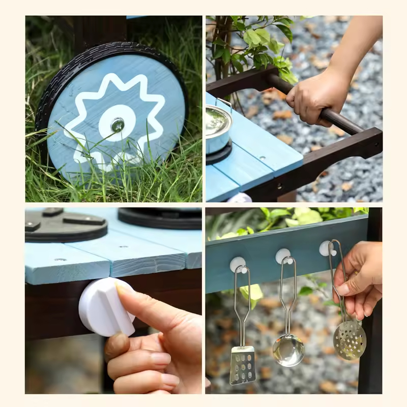 EDULAND OEM ODM Outdoor CPC CE Mud Wooden Kitchen Toys Set Educational Pretend Play Role Playing for Preschool Kids Toddlers