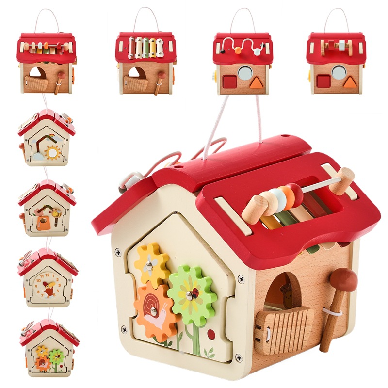 Montessori Early Education Eco-friendly Wooden Activity Cube for 5 to 7 Years Sensory Toy and Fine Motor Skills Development