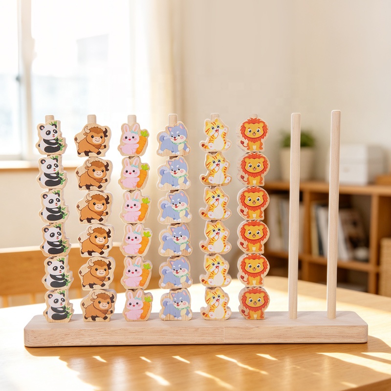 StarQmi Wooden Colorful Animal Beads Counting Rack Early Education Color Matching Toy Eco-friendly Non-toxic Math Toy Unisex 2-4