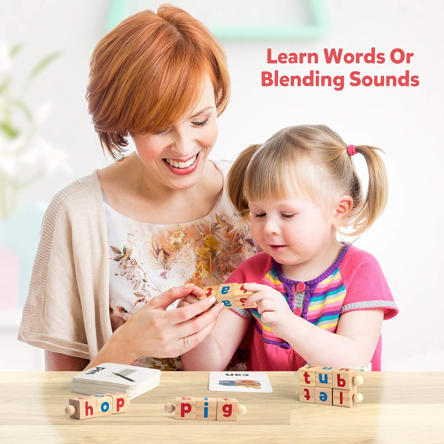 Crystal Wooden Reading Blocks Short Vowel Rods Spelling Games Flash Cards Turning Letter Puzzle Montessori Alphabet Toy