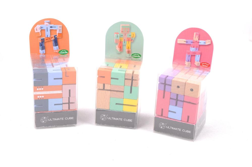Intellectual Development Stacking Puzzle Creative Games 3D Wood Foldable Magic Cube Toys Robot Puzzle