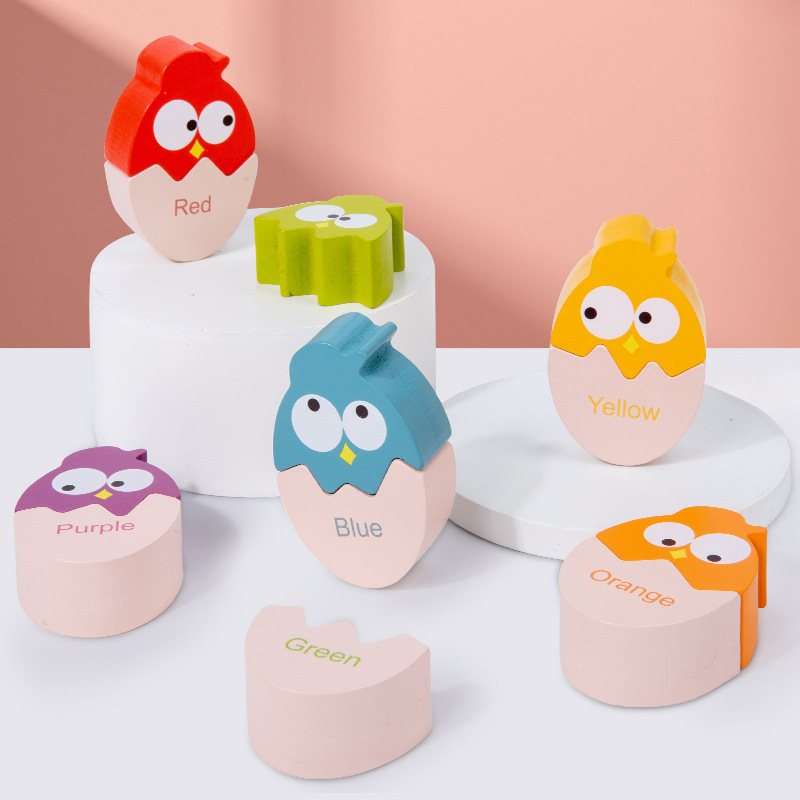 Factory Montessori Educational Toys Color Recognition Matching Game 3D Eggs Shape Eco-friendly Wooden Jigsaw Puzzle 50 Pieces