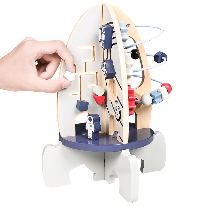 Stem Developmental Birthday Gifts Baby Space Model Toy Rocket Bead Maze Wooden Toys Activity Cube