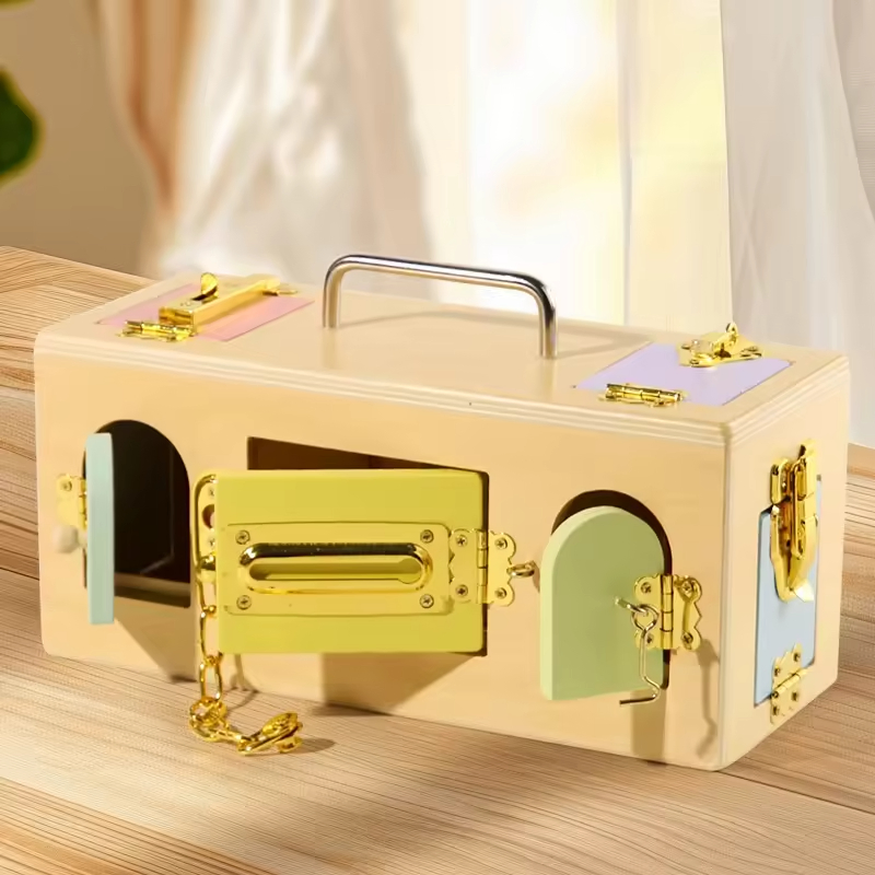 Montessori Busy Board Sensory Toy Wooden Lock Box Toys for Toddlers Fine Motor Skills Learning Playful Gift for Boys Girls