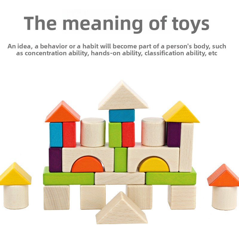 Wooden Cross-border Castle Building Blocks 40-Piece Animal Nature Theme Kindergarten Baby Toys Childrens Educational Blocks