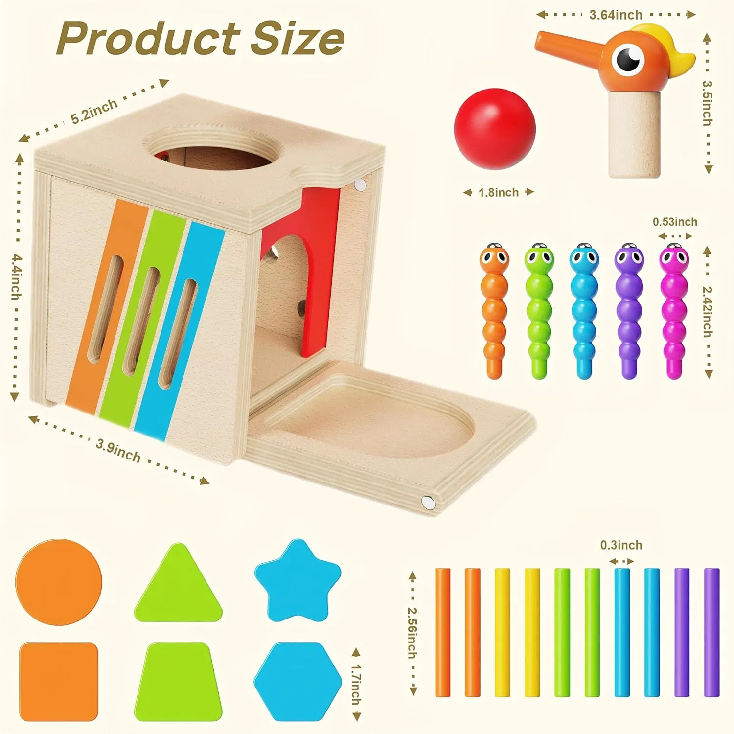 Ibay 5 in 1 Montessori Activity Toys for Kids Wooden Learning Toys with Object Permanence Bird Feeding Game Fine Motor Skills Problem