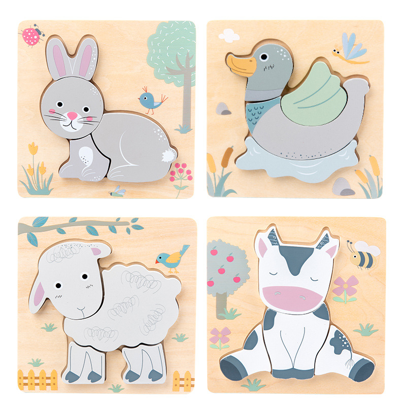 Children's Creative 3D Wooden Puzzles Early Learning Educational Cartoon Animals Puzzle Game Kids Intelligence Toy