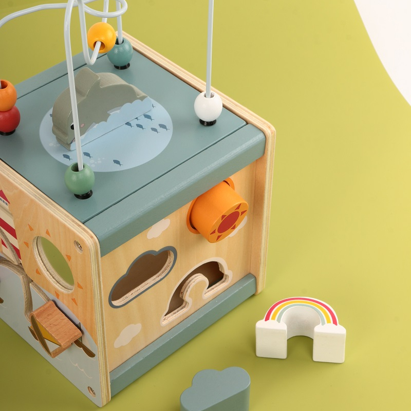 Wooden Toys for Kids Toddlers Pretend Play Activity Cube for Girls and Boys