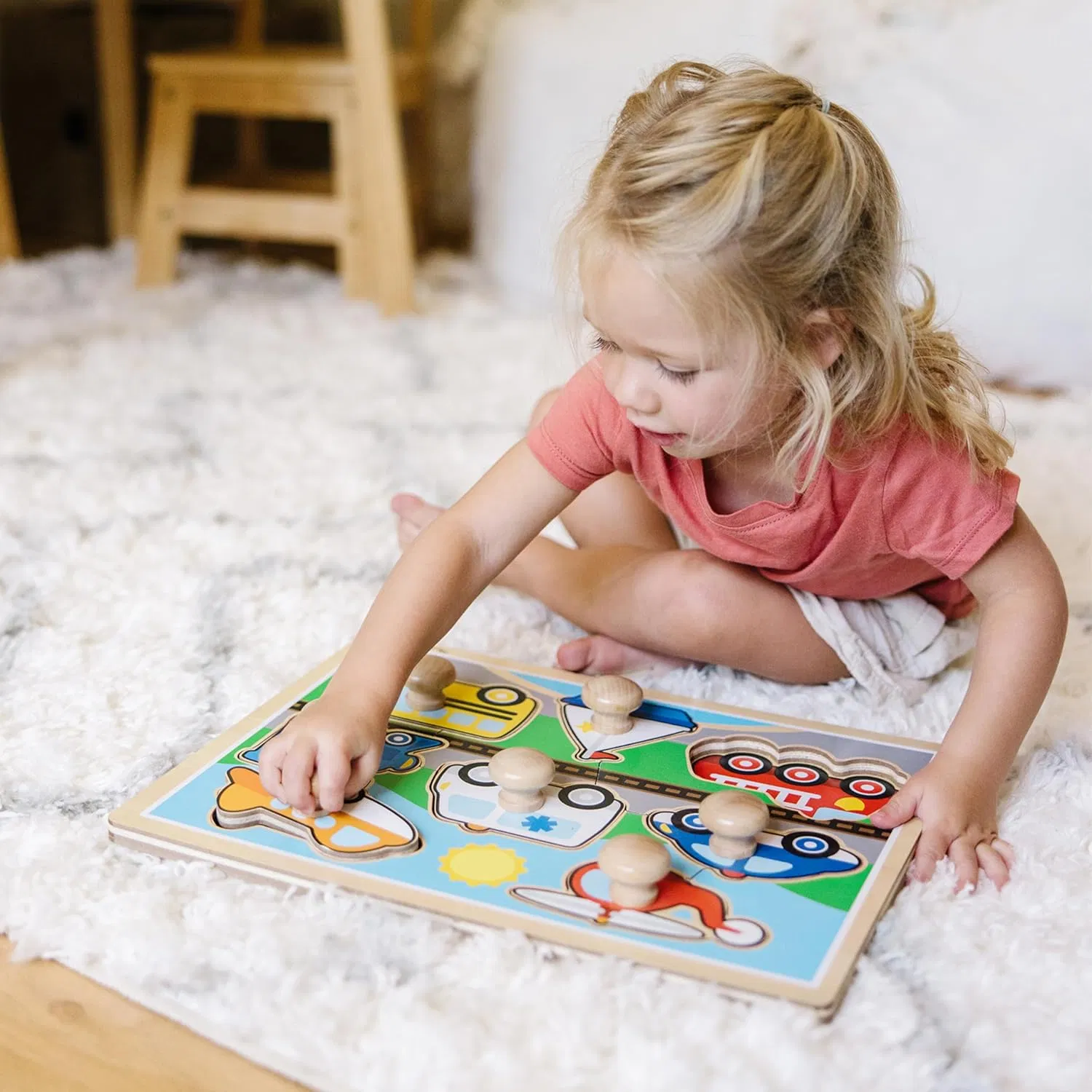 Ibay Vehicle Jumbo Knob Puzzle Wooden Peg Puzzle for Toddlers Educational Toy for Shape Recognition and Fine Motor Skills Ages 1+ Wooden Toys