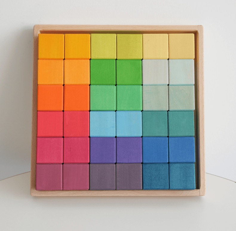 Mosaic Wood Rainbow Building Blocks Square Basswood Dip-Dyed Open-Based Construction Toys Kids Educational Early Learning Tool
