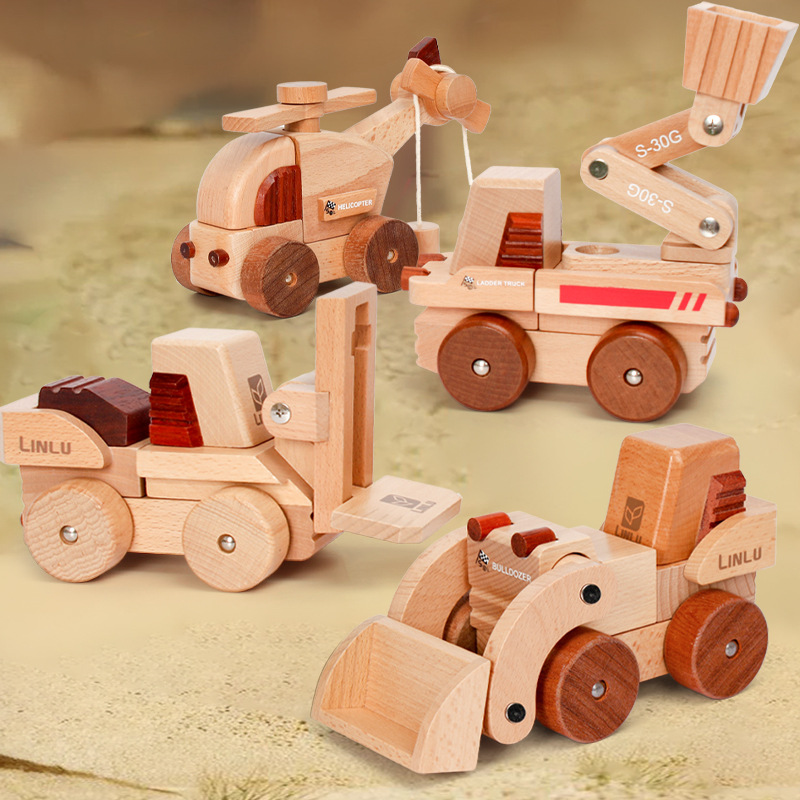 Beech Wood Magnet Solid Wood Building Blocks Assembly Engineering Airplane Mortise Tenon Construction Educational Toys